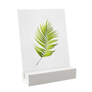 Stojak na menu z drewnianą podstawą 100 mm | biały  | pochylony otwór do wkładania  | lakierowana 