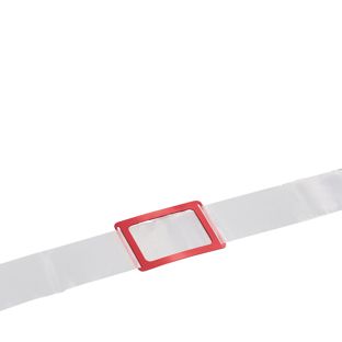Okienka do kalendarzy, gumka introligatorska z metalowymi końcówkami, kolor czerwony, ramka przewlekana ES3, wymiary wew. 20 x 31 mm, wymiary zew. 27 x 71 mm | według specyfikacji