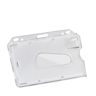 Uchwyty na karty identyfikacyjne z twardego plastiku, z wycięciem na kciuk, matowe, w orientacji poziomej krótka krawędź 