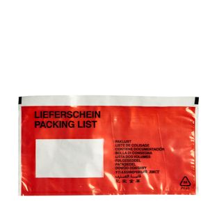 Koperty kurierskie, przylgi DL, z nadrukiem "Packing list", folia PE, kolor czerwony 