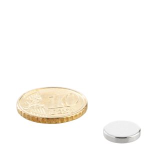 Magnesy neodymowe, krążki 10 mm x 2 mm | N35, osiowa (równoległe do wysokości)