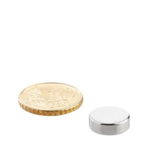 Magnesy neodymowe, krążki 12 mm x 4 mm | N45, osiowa (równoległe do wysokości)