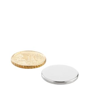 Magnesy neodymowe, krążki 20 mm x 2 mm | N35, osiowa (równoległe do wysokości)