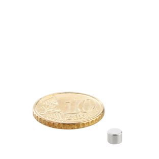 Magnesy neodymowe, krążki 4 mm x 3 mm | N35, osiowa (równoległe do wysokości)