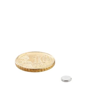 Magnesy neodymowe, krążki 5 mm x 1 mm | N45, osiowa (równoległe do wysokości)