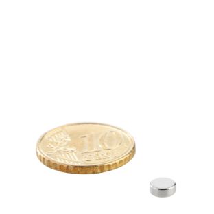 Magnesy neodymowe, krążki 5 mm x 2 mm | N38, osiowa (równoległe do wysokości)