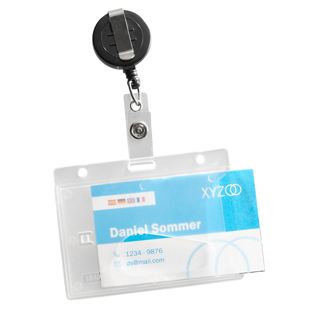 Etui na identyfikatory, twarde tworzywo PVC, z wycięciem pod kciuk, z brelokiem Yo-Yo 