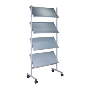 Stojak na ulotki na kółkach LINCOLN, metalowy, 12x A4, srebrny 4 | 12x A4
