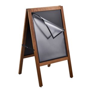 Drewniany potykacz reklamowy COMBI, A2, z tablicą kredową i magnetyczną ramą, w drewnianym wykończeniu 