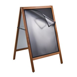 Drewniany potykacz reklamowy COMBI, 590 x 785 mm, z tablicą kredową i magnetyczną ramą, w drewnianym wykończeniu 