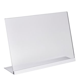 Stojak L z akrylu z aluminiową podstawą poziomo | przezroczysty, srebro | A4