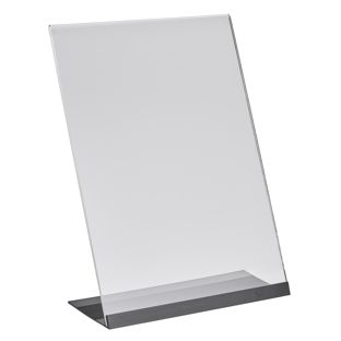 Stojak L z akrylu z aluminiową podstawą A4  | przezroczysty|czarny 