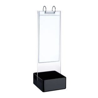 Uchwyt na menu FLIP z mechanizmem ringowym, kieszeniami PVC oraz 2 przegrodami na materiały, wykonany z akrylu 