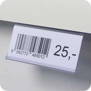 Listwy cenowe HE, samoprzylepne, kąt odczytu 15° 39 mm | 90 mm | przezroczysty  | do przyklejania (taśma standardowa)  | Warstwa klejąca na wierzchu 