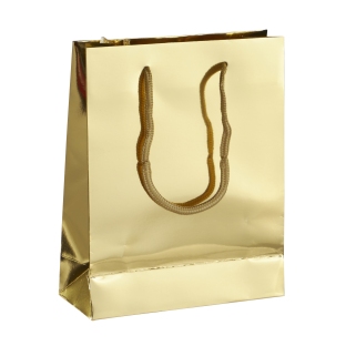 Torba na prezenty, rączki ze sznurka, 20 x 25 x 8 cm, kolor złoty, z połyskiem 