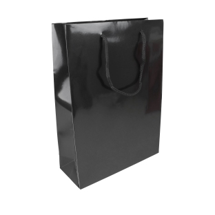 Duża torba na prezenty, rączki ze sznurka, 26 x 36 x 10 cm, kolor czarny, z połyskiem 