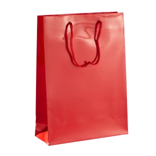 Duża torba na prezenty, rączki ze sznurka, 26 x 36 x 10 cm, kolor czerwony, z połyskiem 