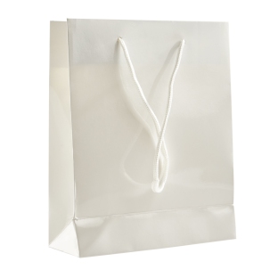 Torba na prezenty, rączki ze sznurka, 20 x 25 x 8 cm, kolor biały, z połyskiem 