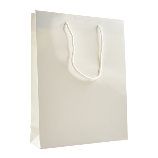 Duża torba na prezenty, rączki ze sznurka, 26 x 36 x 10 cm, kolor biały, z połyskiem 