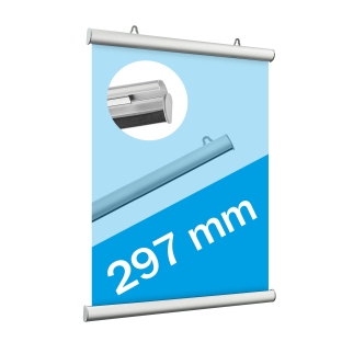 Aluminiowe, zatrzaskowe listwy plakatowe z 2 zawieszkami 297 mm | srebro 
