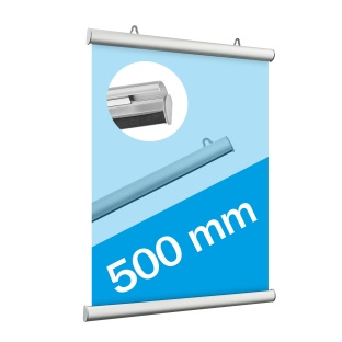 Aluminiowe, zatrzaskowe listwy plakatowe z 2 zawieszkami 500 mm | srebro 