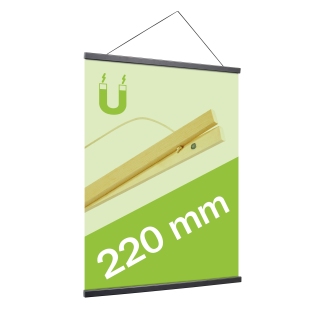 Drewniane listwy plakatowe z magnetycznym zamknięciem i sznurkiem 220 mm | czarny 