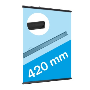 Listwy plakatowe wsuwane z 2 zawieszkami, zestaw (1 komplet) 420 mm | czarny  | górna listwa z 2 zawieszkami 