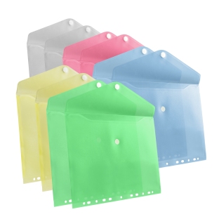 Teczki na dokumenty, z wpięciem do segregatorów, z klapką i rzepem (10 szt.) niebieski|zielony|żółty|przezroczysty|jasnoróżowy
