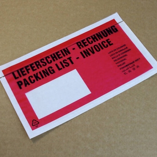 Koperty kurierskie, przylgi C5, z nadrukiem "Packing list/Invoice" długość DIN/DL
