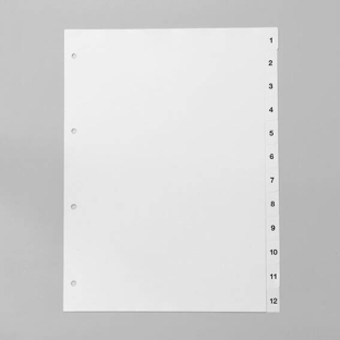 Indeksy do segregatora A4, 12 kart (1-12), kolor biały (1 zestaw) 