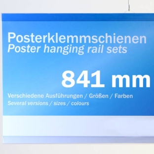 Listwy plakatowe wsuwane z 2 zawieszkami, zestaw (1 komplet) 841 mm | przezroczysty | górna listwa z 2 zawieszkami
