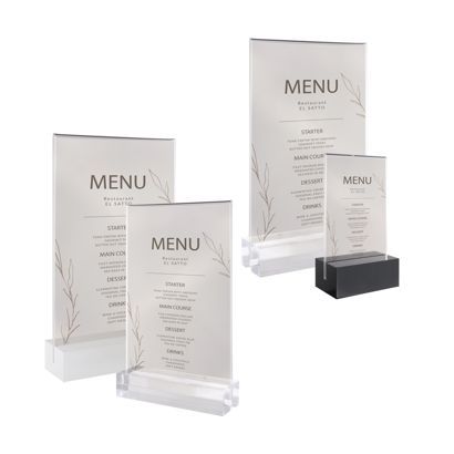 Stojak na menu MODUL, kieszeń akrylowa z akrylową podstawą 