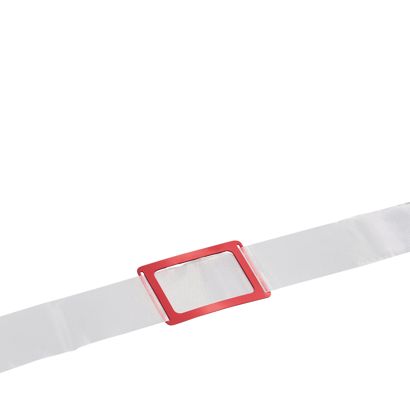 Okienka do kalendarzy, gumka introligatorska z metalowymi końcówkami, kolor czerwony, ramka przewlekana ES3, wymiary wew. 20 x 31 mm, wymiary zew. 27 x 71 mm | null