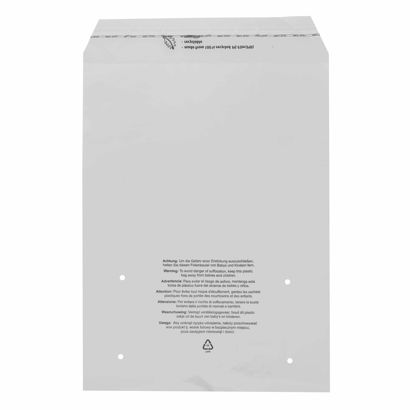 Torebki z klapką, z nadrukiem ostrzegawczym, folia PIR 250 x 300 mm
