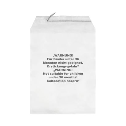 Torebki z klapką, z nadrukiem ostrzegawczym, folia PP 215 x 310 mm