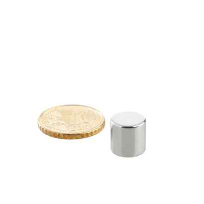 Magnesy neodymowe, krążki 10 mm x 10 mm | N35, osiowa (równoległe do wysokości)