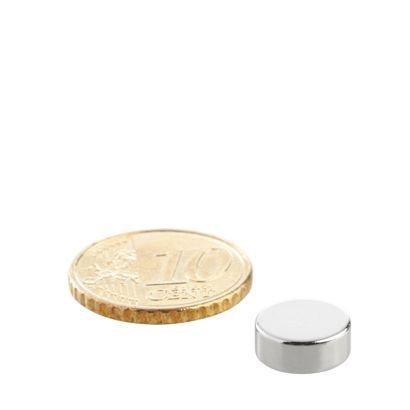 Magnesy neodymowe, krążki 10 mm x 4 mm | N35, osiowa (równoległe do wysokości)