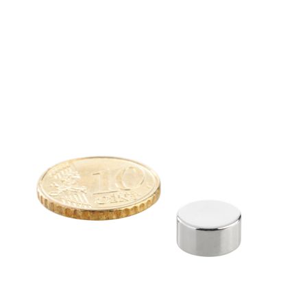 Magnesy neodymowe, krążki 10 mm x 5 mm | N35, osiowa (równoległe do wysokości)