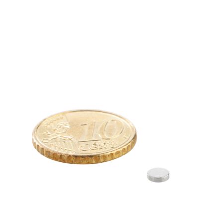 Magnesy neodymowe, krążki 4 mm x 1 mm | N45, osiowa (równoległe do wysokości)