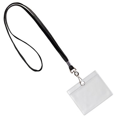 Uchwyt na identyfikator z zawieszką na szyję czarny  | 86 x 54 mm  | poziomo 