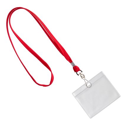 Uchwyt na identyfikator z zawieszką na szyję czerwony  | 86 x 54 mm  | poziomo 