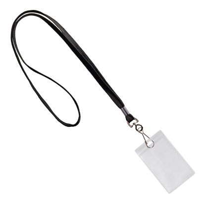 Uchwyt na identyfikator z zawieszką na szyję czarny  |  86 x 54 mm  | pionowo 