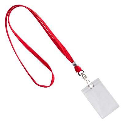 Uchwyt na identyfikator z zawieszką na szyję czerwony  |  86 x 54 mm  | pionowo 