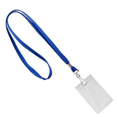 Uchwyt na identyfikator z zawieszką na szyję niebieski  |  86 x 54 mm  | pionowo 