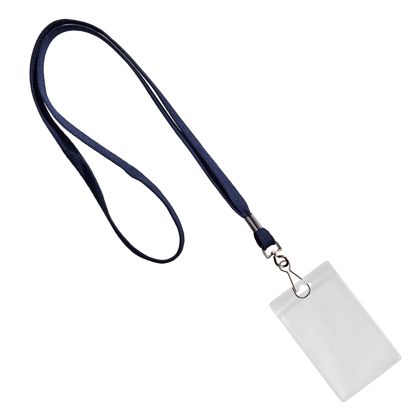 Uchwyt na identyfikator z zawieszką na szyję ciemnoniebieski  |  86 x 54 mm  | pionowo 