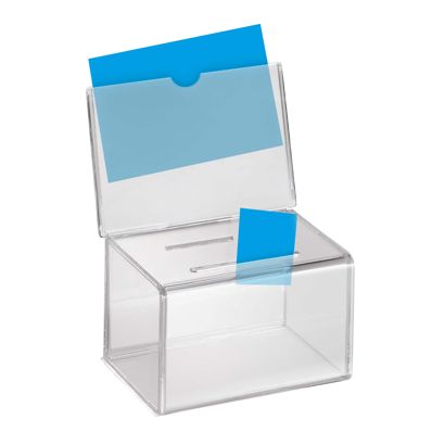Pudełko konkursowe z akrylu, z panelem informacyjnym A6 poziomym 