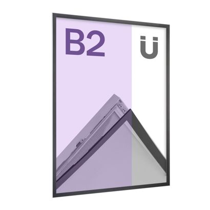 Magnetyczna ramka na plakat, B2, z narożnikami ciętymi pod kątem, jednostronna, srebrna/czarna. B2 500 x 707 mm