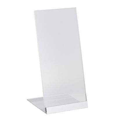 Stojak L z akrylu z aluminiową podstawą 1/3 A4 (100 x 210 mm)  | przezroczysty|srebro 