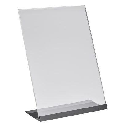 Stojak L z akrylu z aluminiową podstawą A4  | przezroczysty|czarny 