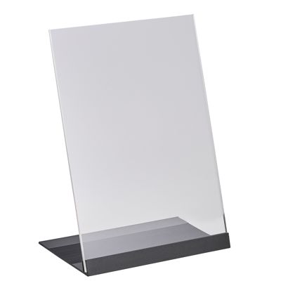 Stojak L z akrylu z aluminiową podstawą A5  | przezroczysty|czarny 